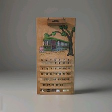 Calendario perpetuo de madera vintage decoraciones de temporada carro árbol 24"H x 12"W
