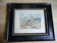 Original Aquarell  Tirol Mönch u. Jungfrau mit Kapelle ca 1900 signiert J. Renot
