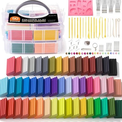 Polymer Clay Set 50 Farben Knete Modelliermasse mit Werkzeugen Zubehör Kinder