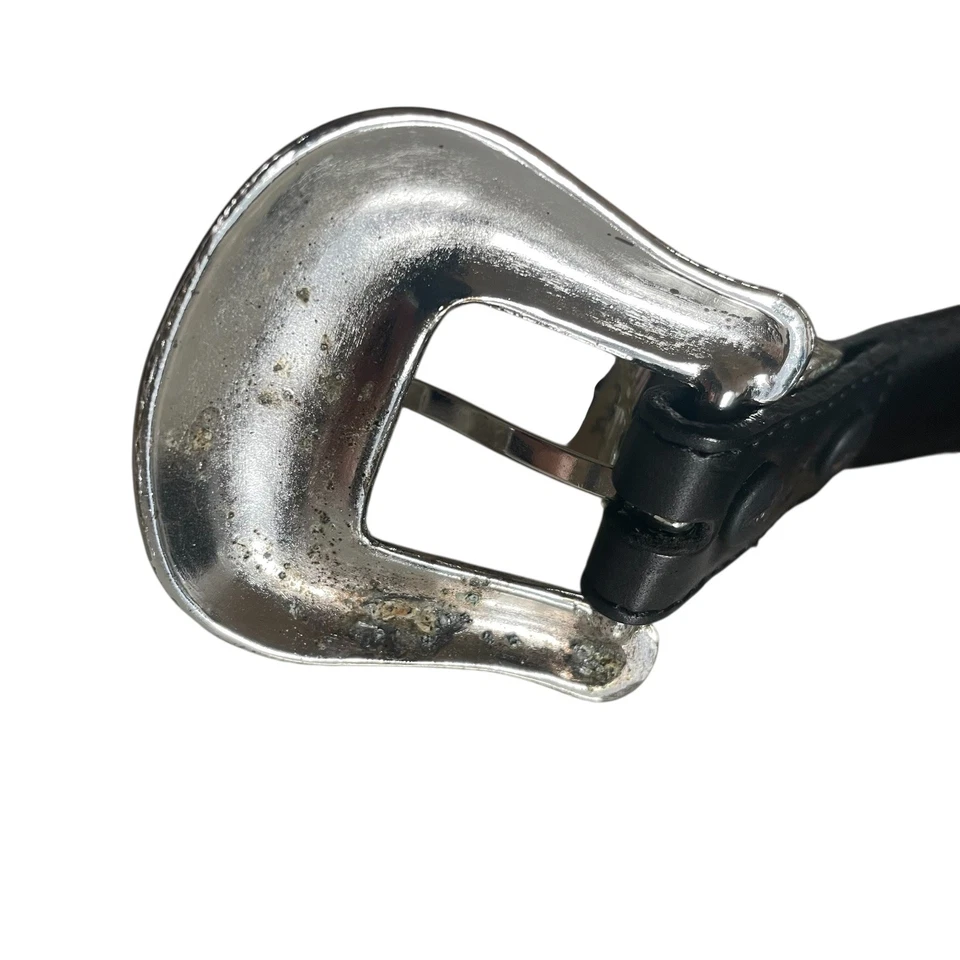 Cinto de couro Justin tamanho 32 1 3/8 preto tarugo duplo fivela de prata faroeste - Imagem 3 de 4