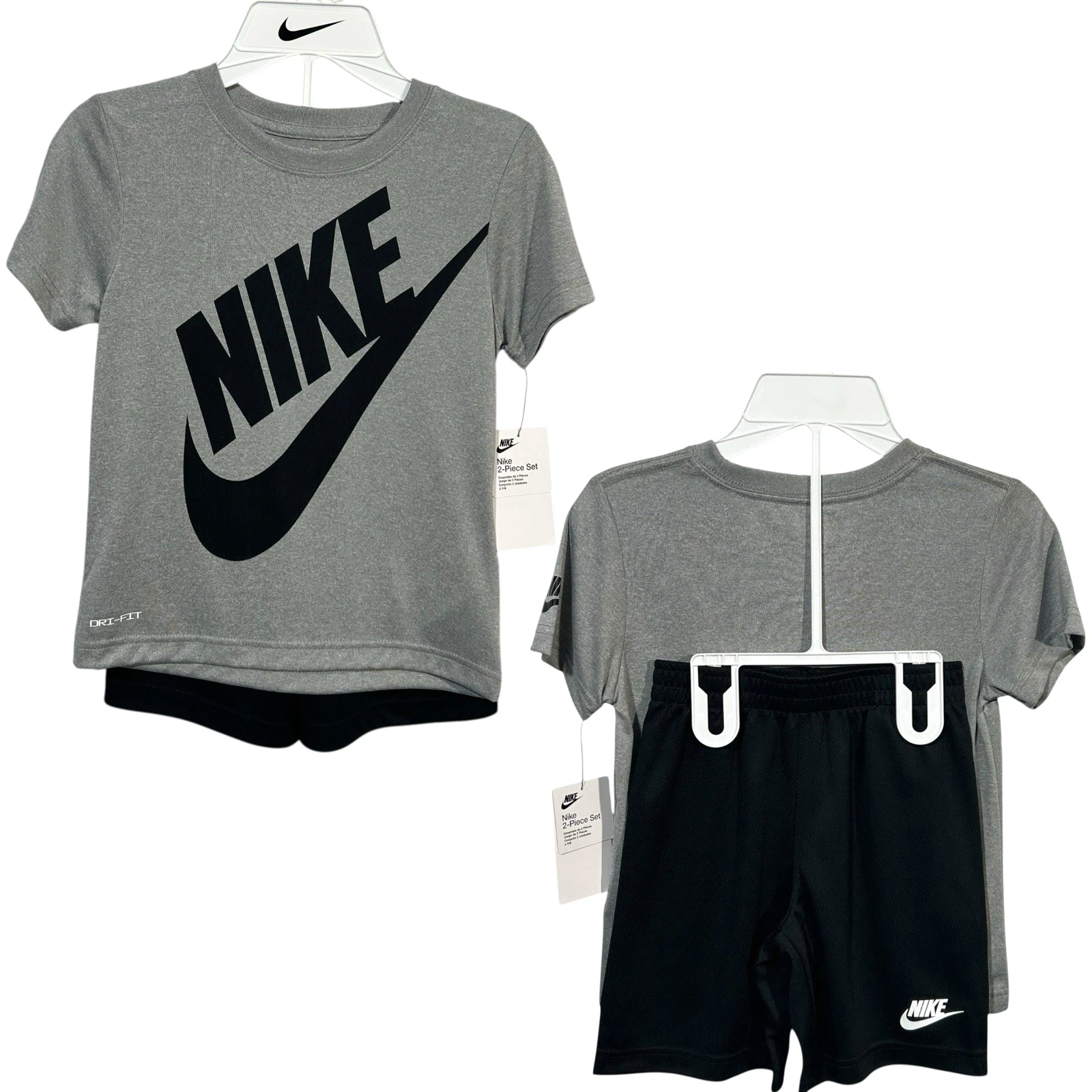 Nike Boys Dri-FIT T-Shirt & Shorts Outfit Set Size 6 Black Gray Athletic Sporty