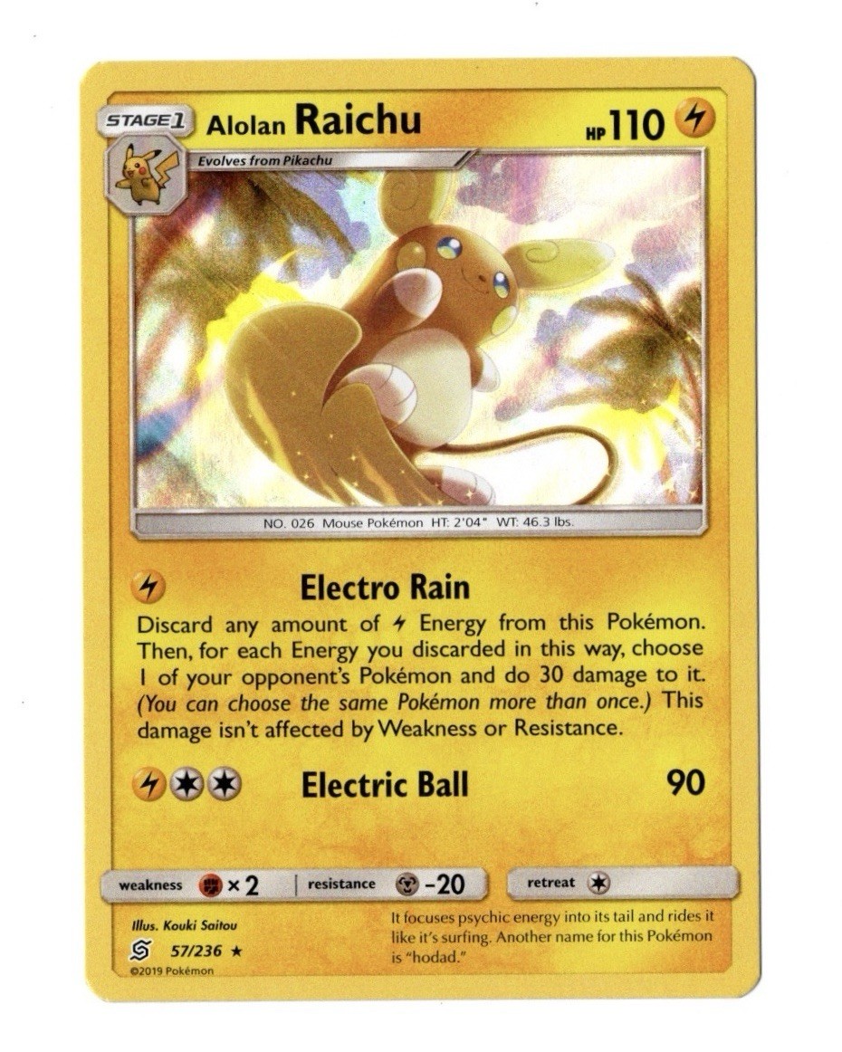 Alolan Raichu Holo Rare SM Unified Minds 57/236 Lightning Holo Pokemon Card