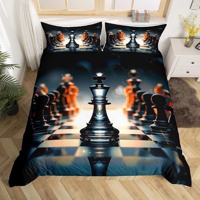 Kids Chess Bedding Set Full Size, Boys Girls International Chess Duvet Cover
