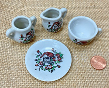 Vintage Miniature Made in Japan Porcelain Well Scene Set 4 Pc Dollhouse Tea
