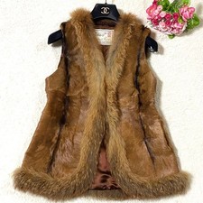 Authentic Mink Fur Vest Gilet Long Fur Coat Brown Size S 24.4 inch Long Length