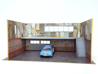 Zweistöckige Backstein-/Metallgarage Größe 1/43 - Diorama Modellbausatz Maßstab 1:43