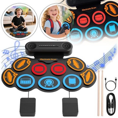9 Pad Schlagzeug Trommel Elektronisches Electronic Drum Roll-Up Wiederaufladbar