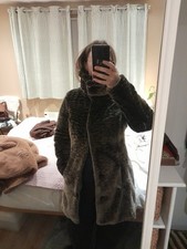 Rocha John Rocha funnel neck faux fur coat 10 brown long shawl collar y2k 90s