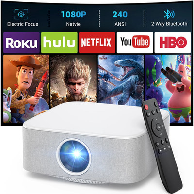 TOPVISION 4K Supported WiFi Bluetooth Projector, Native 1080P Auto Keystone