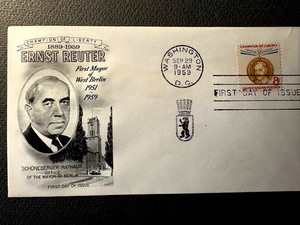 FDC, Ernst Reuter 1959,  Fleetwood Cachet, unaddressed