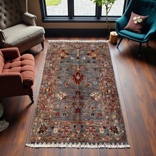 3'6" x 4'3" Hand Knotted New Zealand Wool Grey Floral Heris Oreintal Rug
