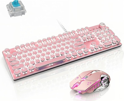 Mechanical Gaming Keyboard and Mouse Combo, Retro Steampunk Vintage Typewriter-S