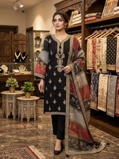 Fancy Designer Black Mul Chanderi Salwar Kameez With Dupatta For Women