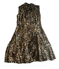 Chevannes Vintage Brown Silk Op Art Mod 1960  s Mod A-line Shirt Bow Mini Dress