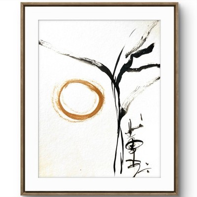 TITA PAINTZ Original Asian Zen Bamboo Black Gold Art Painting 9x12 Wall Art