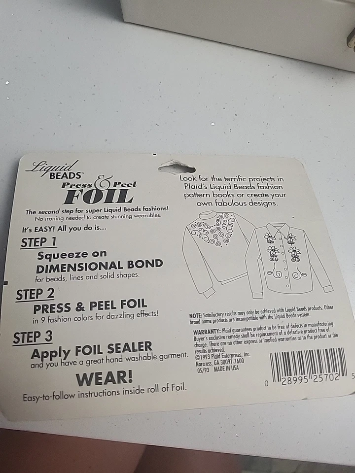 Plaid Liquid Beads Press & Peel Foil Silver 1993 Vintage Craft Supply NOS 4"x54" - Image 2 of 2