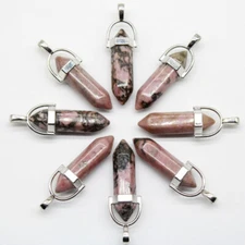 30pcs Natural Rhodochrosite Stone Hexagonal Column Pendants DIY Jewelry Making
