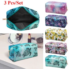 3 Pcs Women Girls Travel Cosmetic Makeup Bag Pouch Purses Wallet w/ Zip Closure