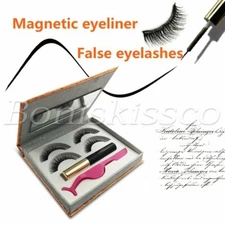 4pcs Natural Thick False Eyelashes Magnetic Eyeliner Eyelash Clip Tweezers Set