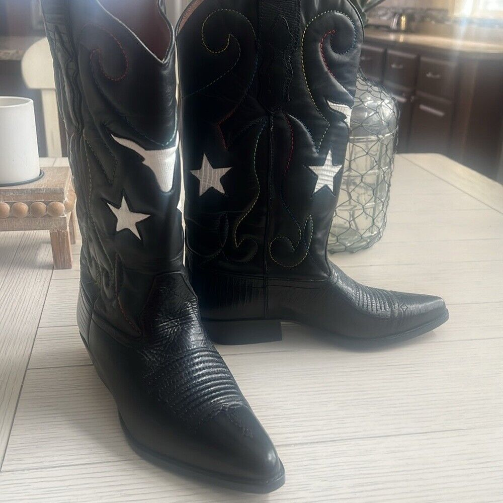 Nine West leather black cowboy boots with longhor… - image 9
