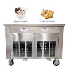 110V Double Pot Double Control Ice Frying Machine Fried Ice Cream Machine