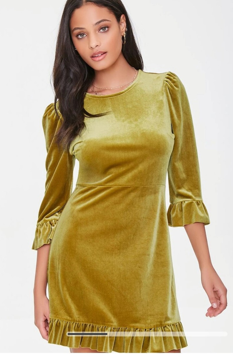 gold velvet mini dress Flounce Dress- Gold- Small collection: new in