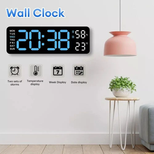LED Large Digital Wall Desk Clock Desk Alarm Clock Temperature Date Week Display - Picture 6 of 15