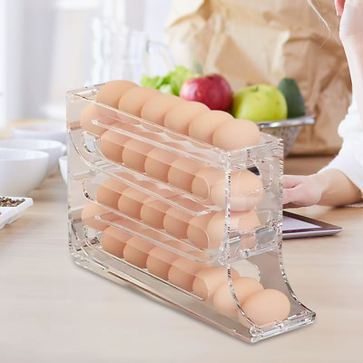 4-Tier Auto Rolling Egg Holder Storage Rack Roll Down Refrigerator Egg Dispenser