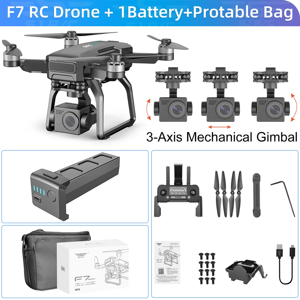 SJRC F7 4K PRO 5G WIFI 3KM FPV Drone GPS HD Camera 3-Axis Gimbal Quadcopter - Image 3 of 4