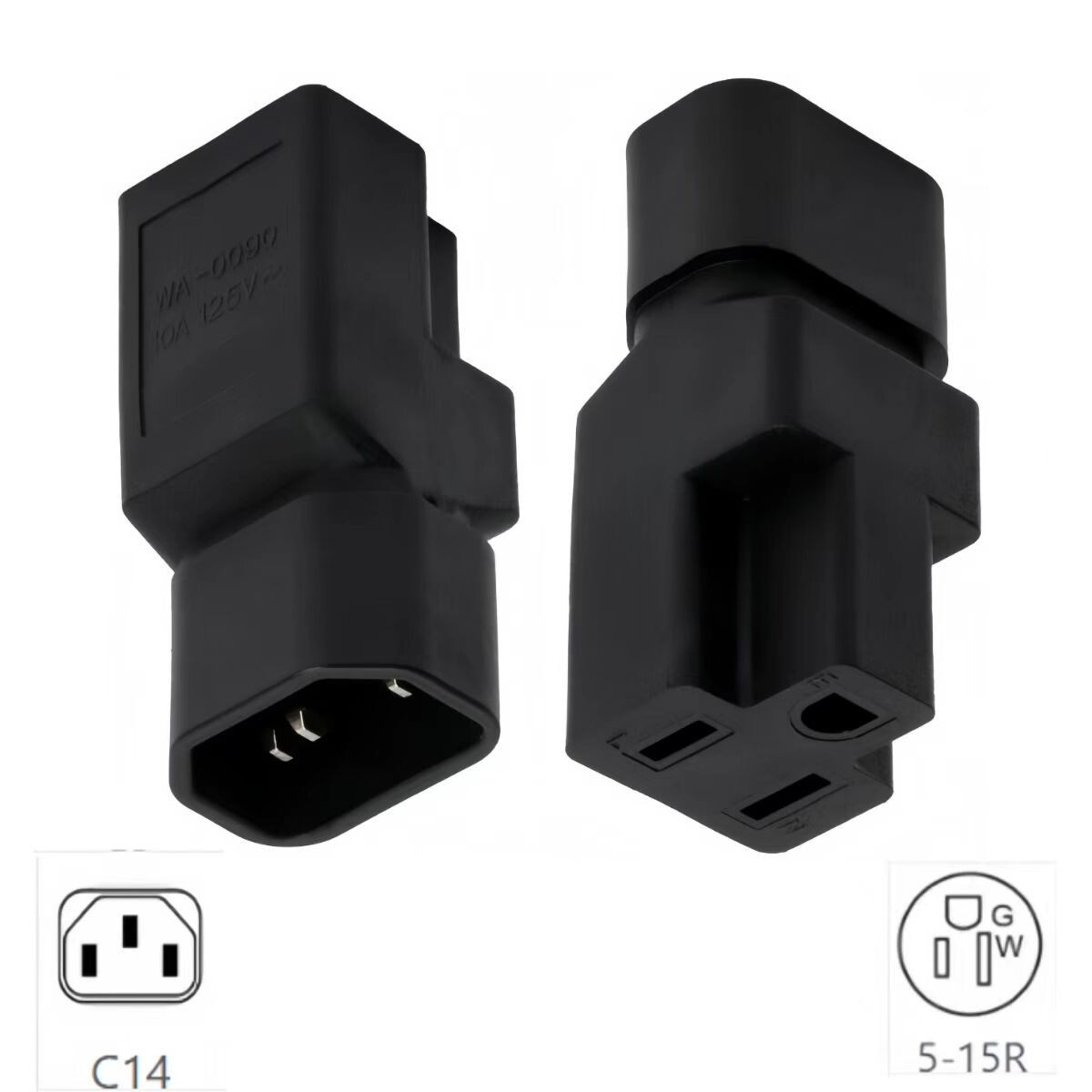5-Pack IEC 320 C14 To C13 Right Angle AC Adapters - 90 Degree Vertical, 10A 125V/250V, Black - View #5