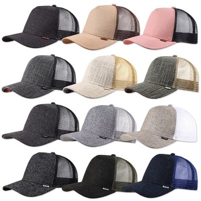 DJINNS   TRUCKER HFT MESH CAP Linen Flannel Soft Canvas Basic Snapback Hat Kappe
