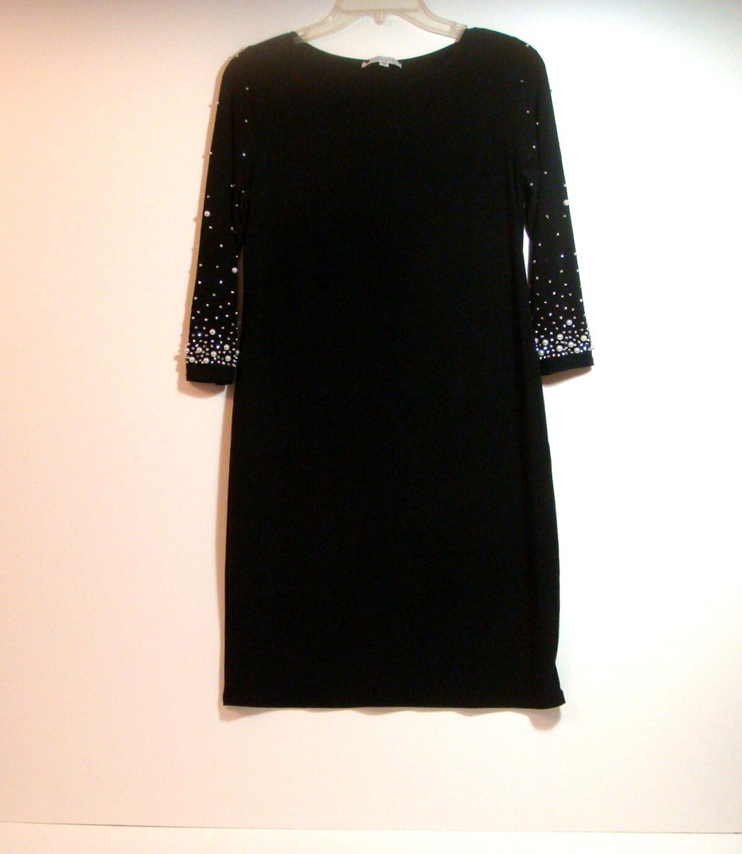 Annalee and Hope Black Knit Dress with Pearl Trim Size Small
