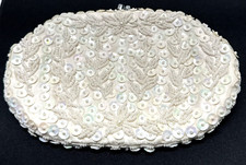 VTG Cream Ivory Beaded Sequin Evening BridalBag Clutch Purse Hand Made Hong Kong