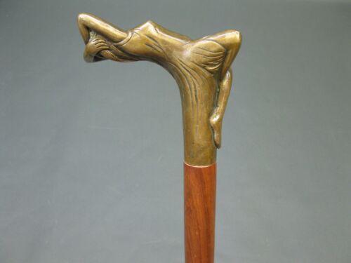 Holz Gehstock Bronze Griff Akt Dame Spazierstock 88cm Sammlerstock Jugendstil - Bild 7 von 10
