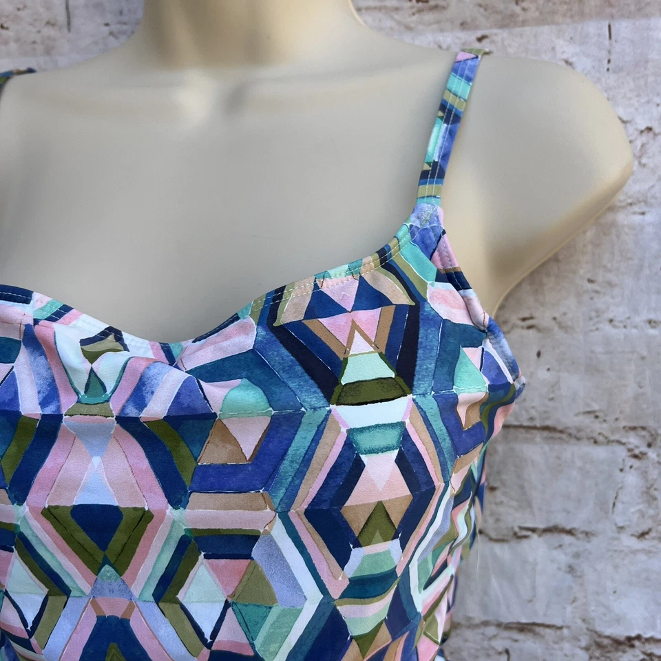 LA BLANCA Geometric Pastel Tankini Swim Suit Pink Blue Bottoms Sz 6 Top I Sz 10 - Image 3 of 4