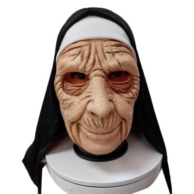 Nun old woman Mask Cosplay Scary Realistic Latex Halloween Party Prop Costume