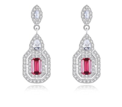 Ohrringe 925 Sterling Silber platiniert Rubin Edelstein mit Zirkonia 