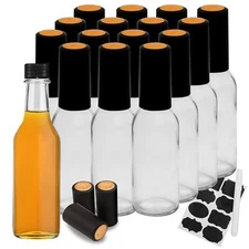 Hot Sauce Bottles with Black Caps, 16 pack 5oz empty glass bottles,woozy bottle