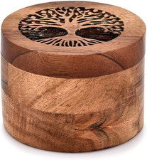 Samhita Handmade Acacia Wood Urn for Human Ashes, Tree of Life Wooden Box Urns