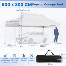 6x3M Pop-up Gazebo Canopy Folding Heavy-Duty Commercial Tent w/ Bag White