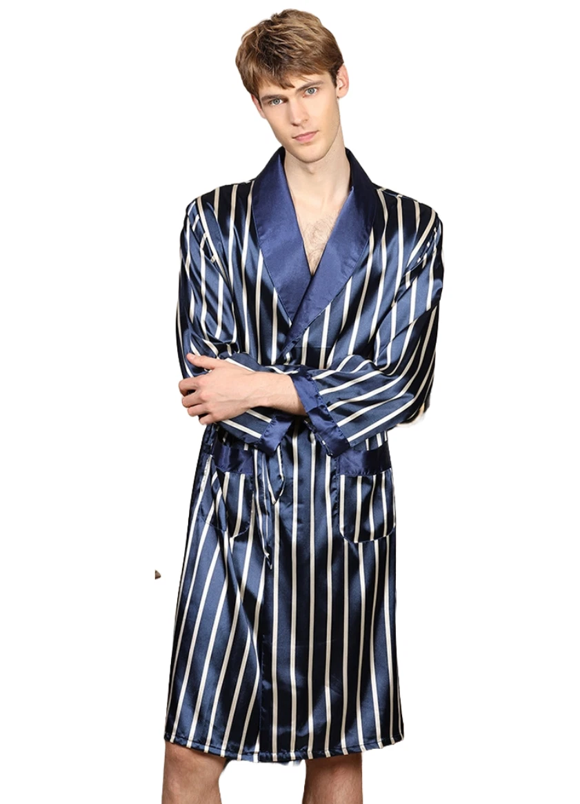 Peignoir (batín) Homme En Satin De Rayonne - Taille L, Couleur Bleu, Neuf Avec étiquettes