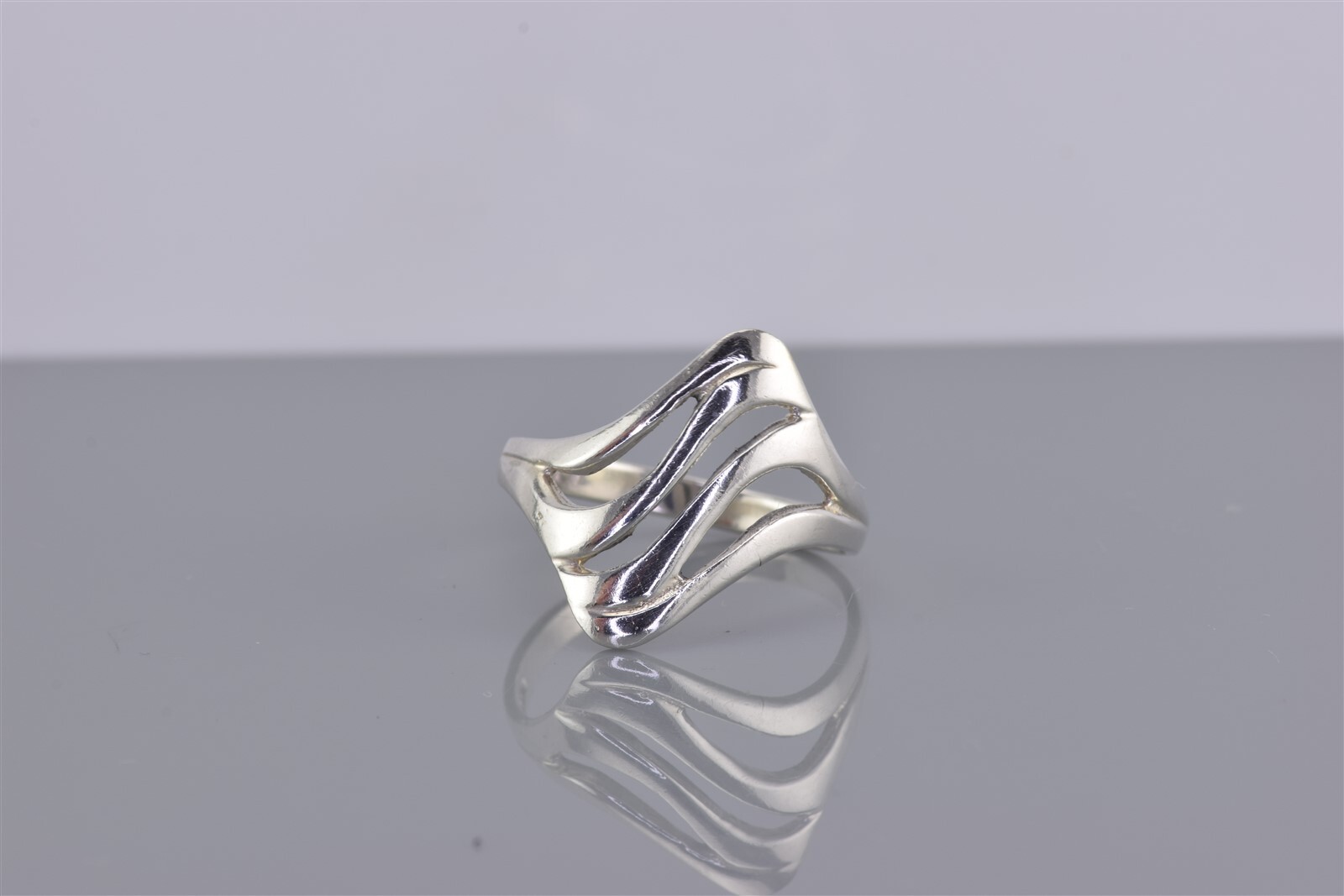 Sterling Silver Simple Offset Framed Swirled Open… - image 1