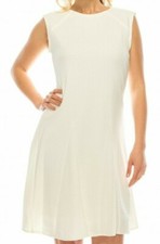 Sharagano Flutter Hem Textured Knit Skater Day Dress Size 14 16 Ivory NWT $99