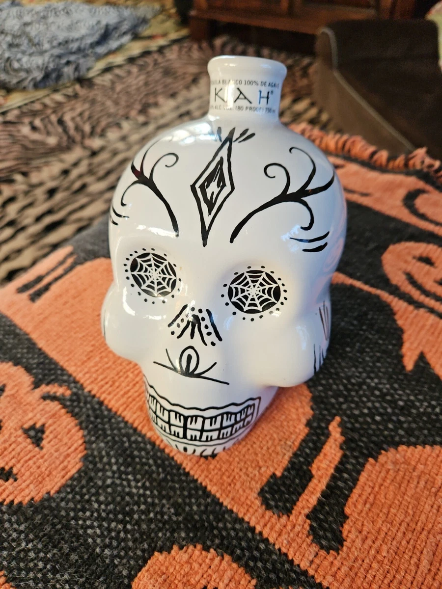 Set Of Empty KAH Tequila 50 ML Hand Painted Skull Head