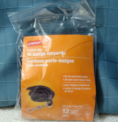 Staples Lanyard 36'' Badge ID Holder 12-pack Swivel Clip Black Woven Neck Strap