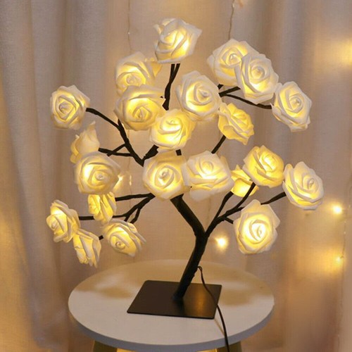 LED Table Lamp Desk Rose Tree Night Light Home Bedroom Decor Valentine's Day - Picture 4 of 6