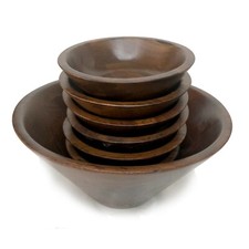 Mid Century Modern Walnut Bowl Set Wood Salad Serving w 6 Place Bowls USA