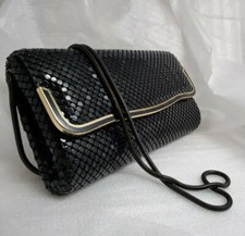 Vintage La Regale Hand Made Black Mesh Enamel Trim Black Snake Chain Purse