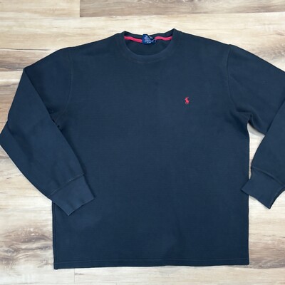 Polo Ralph Lauren Sleep Shirt Mens Medium Black Waffle Knit Crewneck