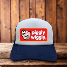 Piggly Wiggly Mens Trucker Hat Navy Snapback Grocery Store Supermarket Chain Cap